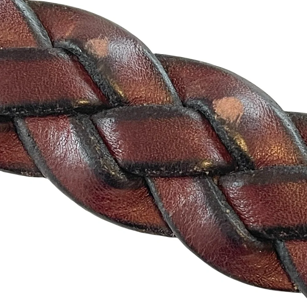 Brown Braided Leather Belt Square Buckle Chunky 90s Size L